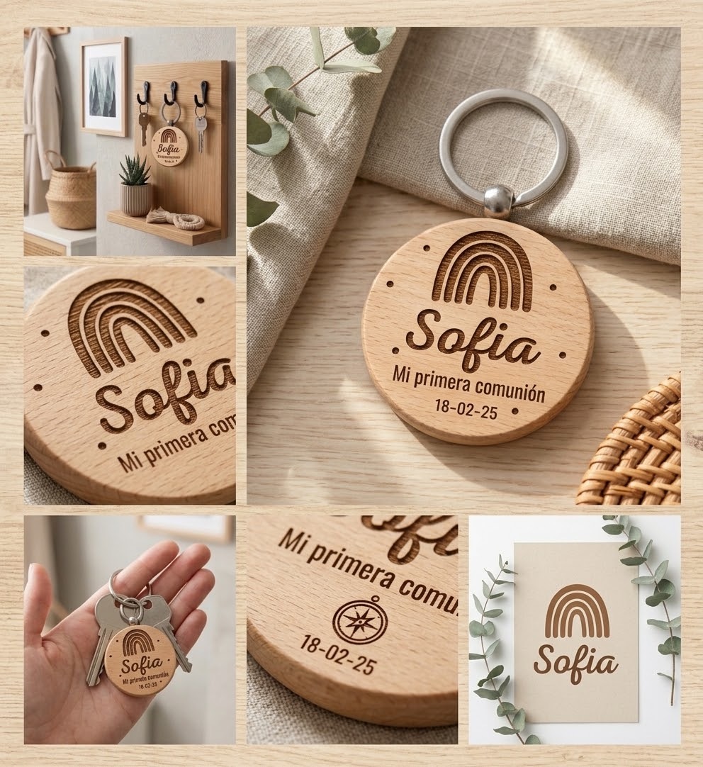 Llavero Redondo de Madera Personalizado "Mi Primera Comunión" - Imagen 6