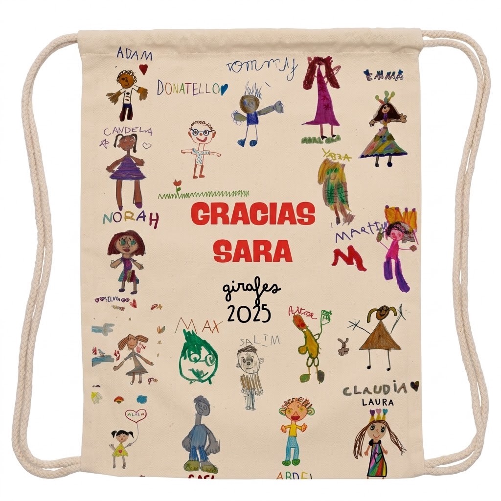 Mochila de Cuerdas Personalizada con Dibujos Infantiles "Gracias Profe" - Imagen 2