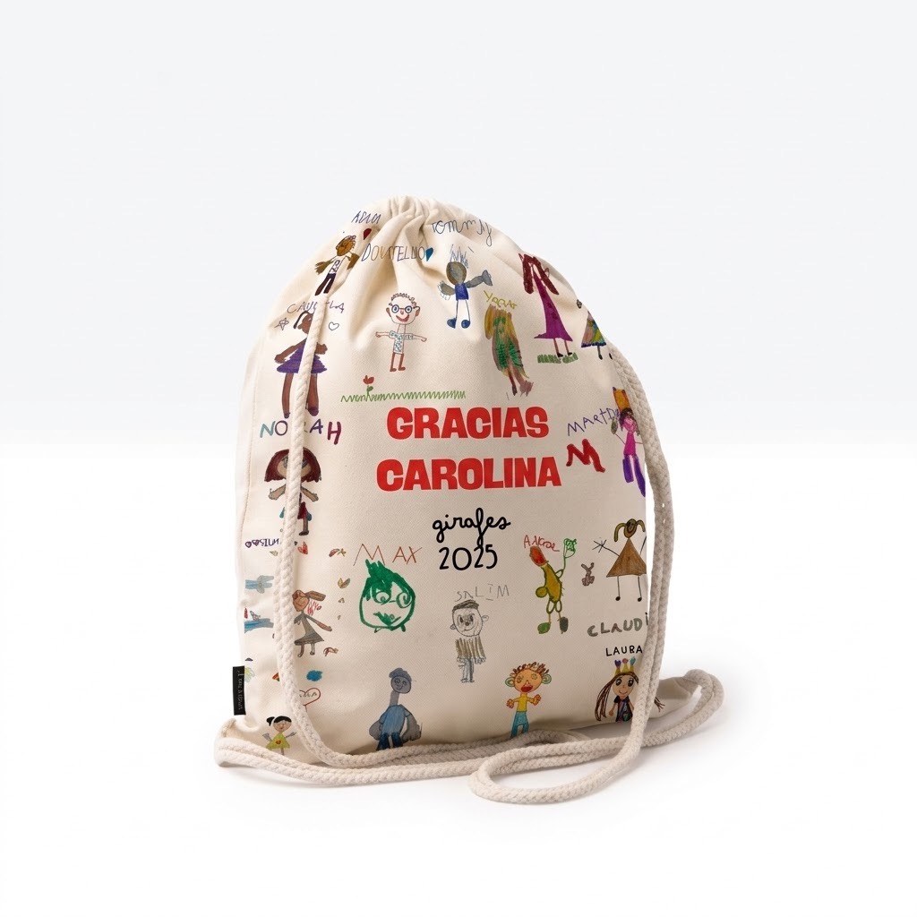 Mochila de Cuerdas Personalizada con Dibujos Infantiles "Gracias Profe"