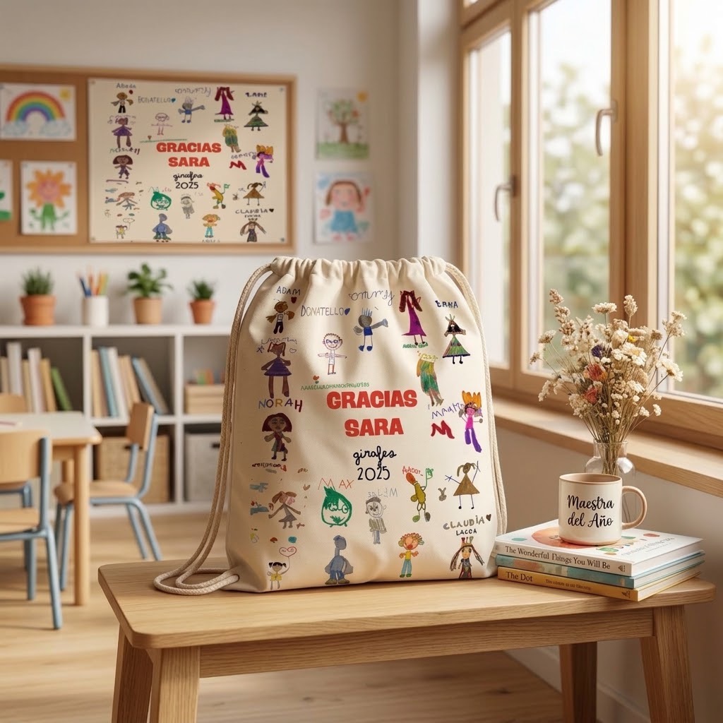 Mochila de Cuerdas Personalizada con Dibujos Infantiles "Gracias Profe" - Imagen 5