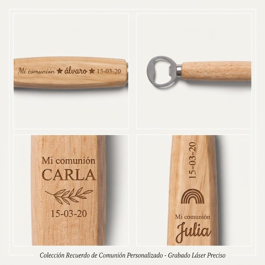 Abridor de Botellas de Madera Personalizado "Mi Comunión" – Recuerdo Grabado a Láser Trazo y Magia - Imagen 9