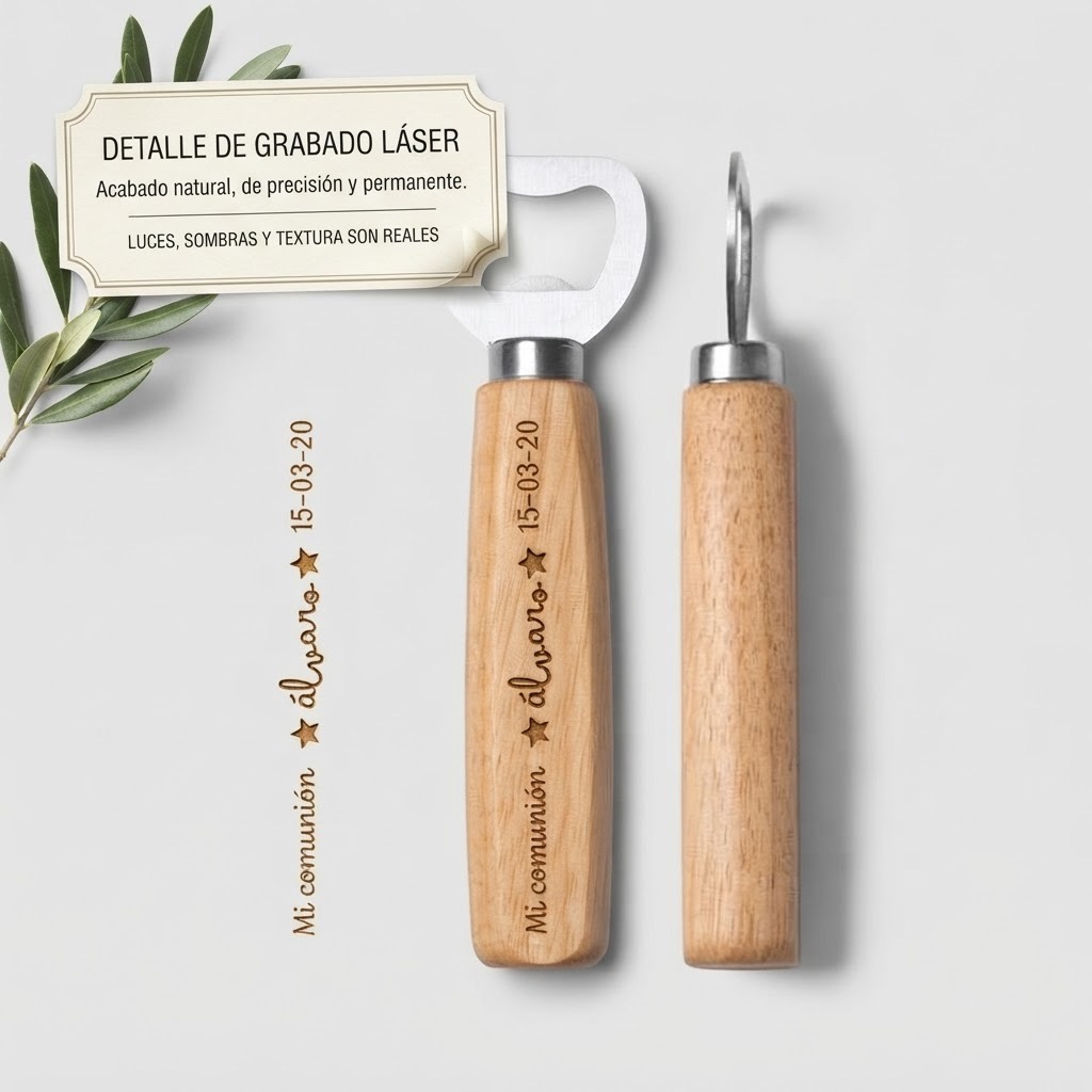Abridor de Botellas de Madera Personalizado "Mi Comunión" – Recuerdo Grabado a Láser Trazo y Magia - Imagen 11