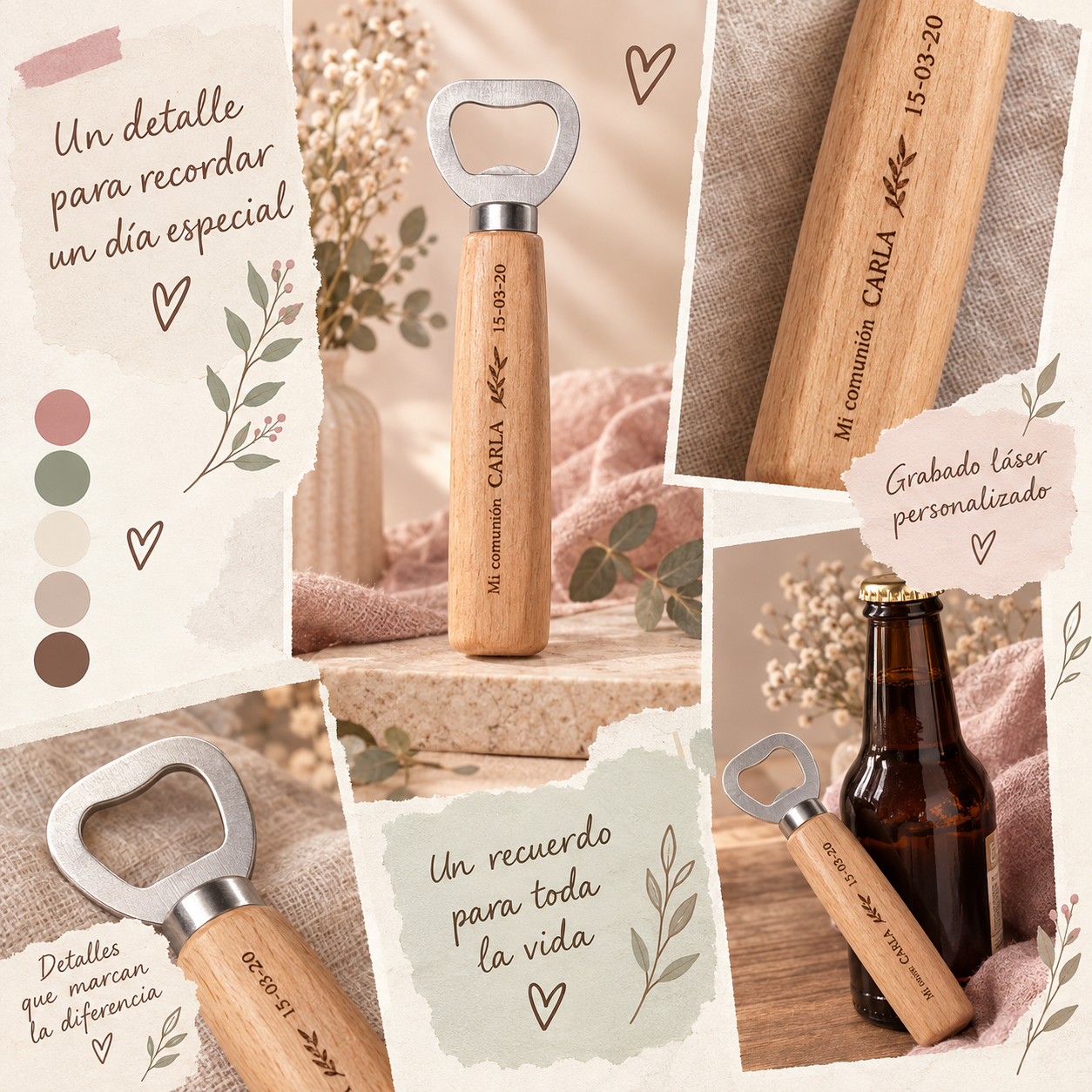 Abridor de Botellas de Madera Personalizado "Mi Comunión" – Recuerdo Grabado a Láser Trazo y Magia - Imagen 6