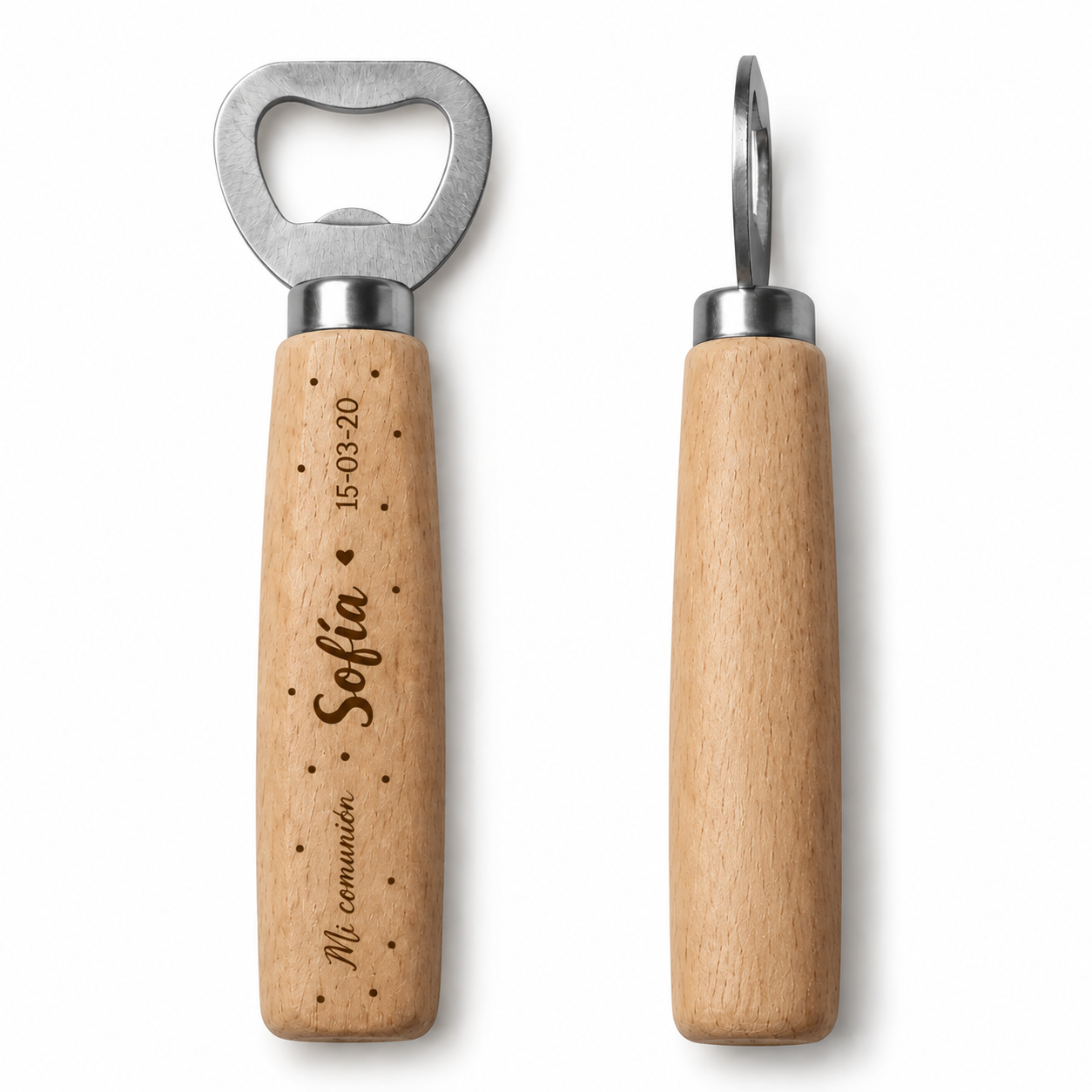 Abridor de Botellas de Madera Personalizado "Mi Comunión" – Recuerdo Grabado a Láser Trazo y Magia - Imagen 5