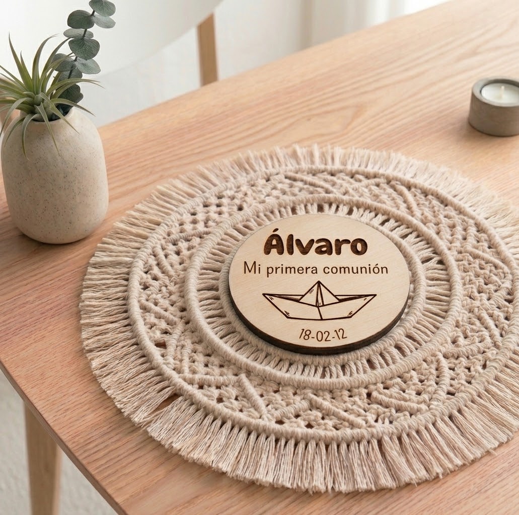 Imán Redondo de Madera Personalizado "Mi Primera Comunión" - Imagen 4