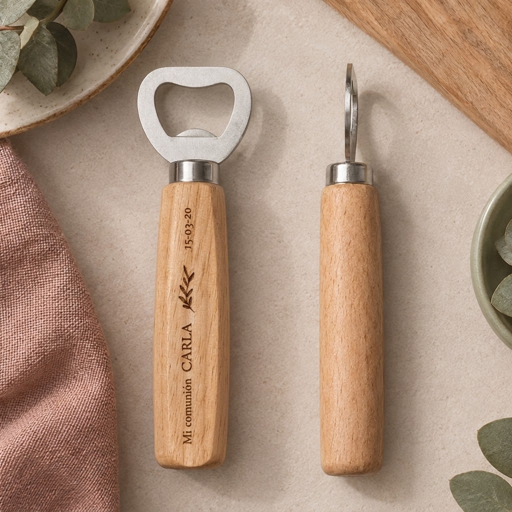 Abridor de Botellas de Madera Personalizado "Mi Comunión" – Recuerdo Grabado a Láser Trazo y Magia - Imagen 4