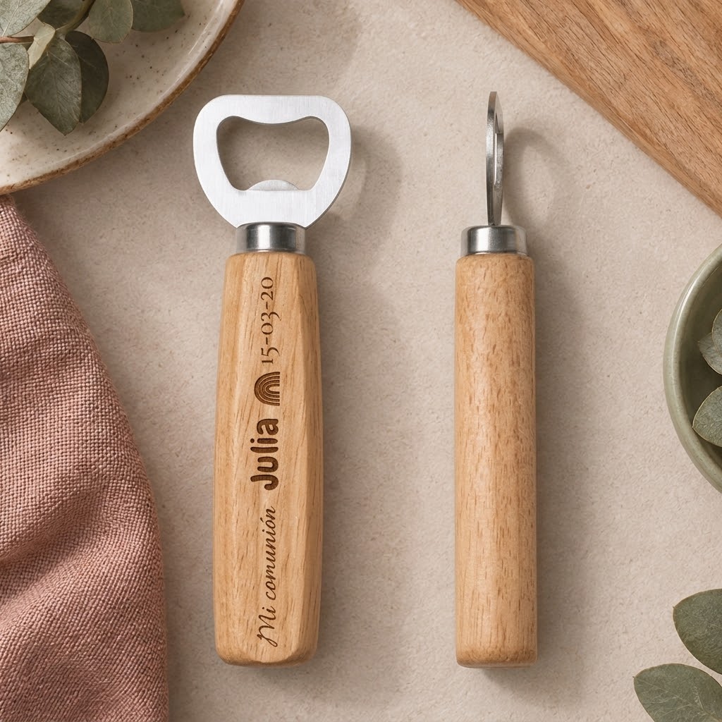 Abridor de Botellas de Madera Personalizado "Mi Comunión" – Recuerdo Grabado a Láser Trazo y Magia - Imagen 3