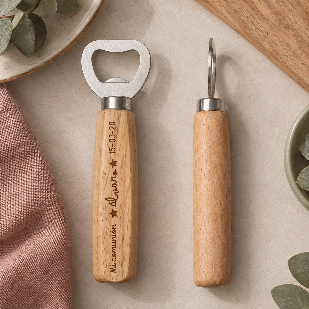 Abridor de Botellas de Madera Personalizado "Mi Comunión" – Recuerdo Grabado a Láser Trazo y Magia - Imagen 2