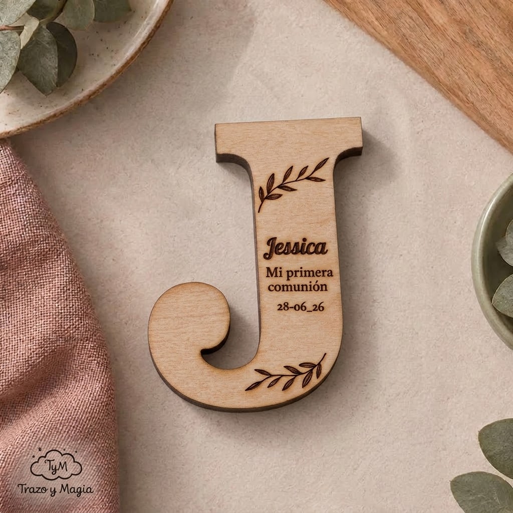 Imán con Inicial en Madera Personalizado "Mi Primera Comunión" - Imagen 7