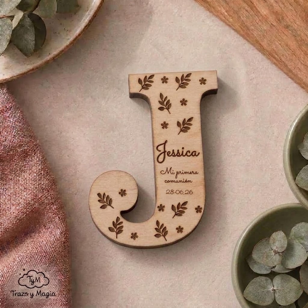 Imán con Inicial en Madera Personalizado "Mi Primera Comunión" - Imagen 5