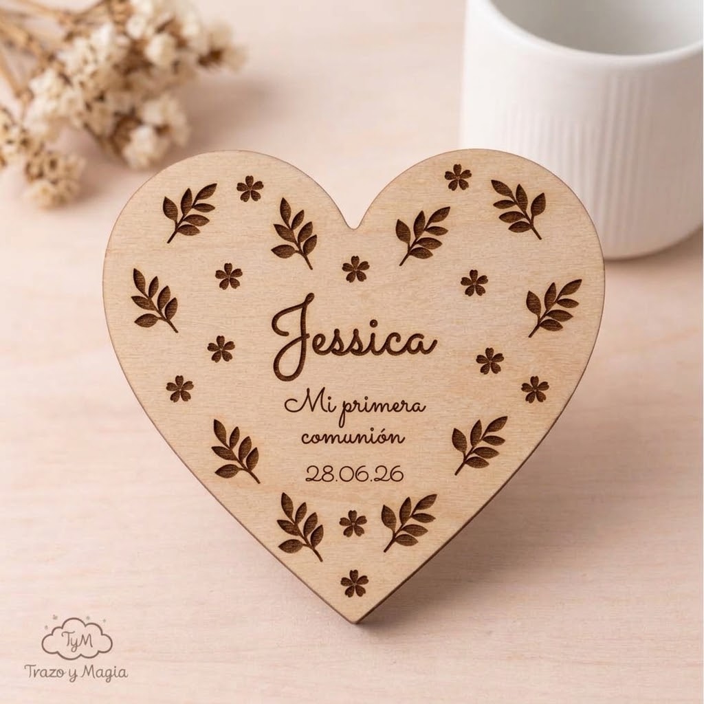 Imán de Madera con Forma de Corazón "Mi Primera Comunión" - Imagen 7
