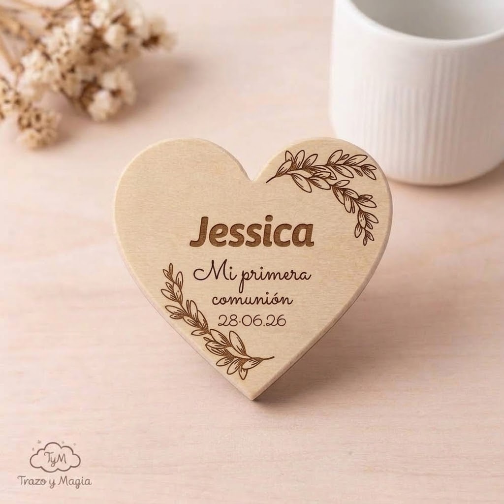 Imán de Madera con Forma de Corazón "Mi Primera Comunión" - Imagen 6
