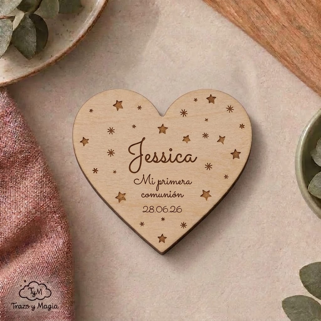 Imán de Madera con Forma de Corazón "Mi Primera Comunión" - Imagen 5