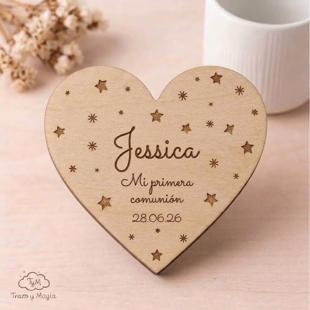 Imán de Madera con Forma de Corazón "Mi Primera Comunión" - Imagen 4