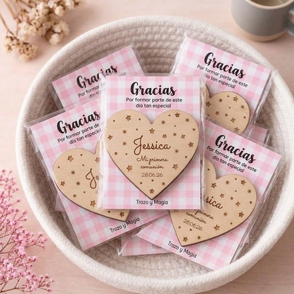 Imán de Madera con Forma de Corazón "Mi Primera Comunión" - Imagen 3