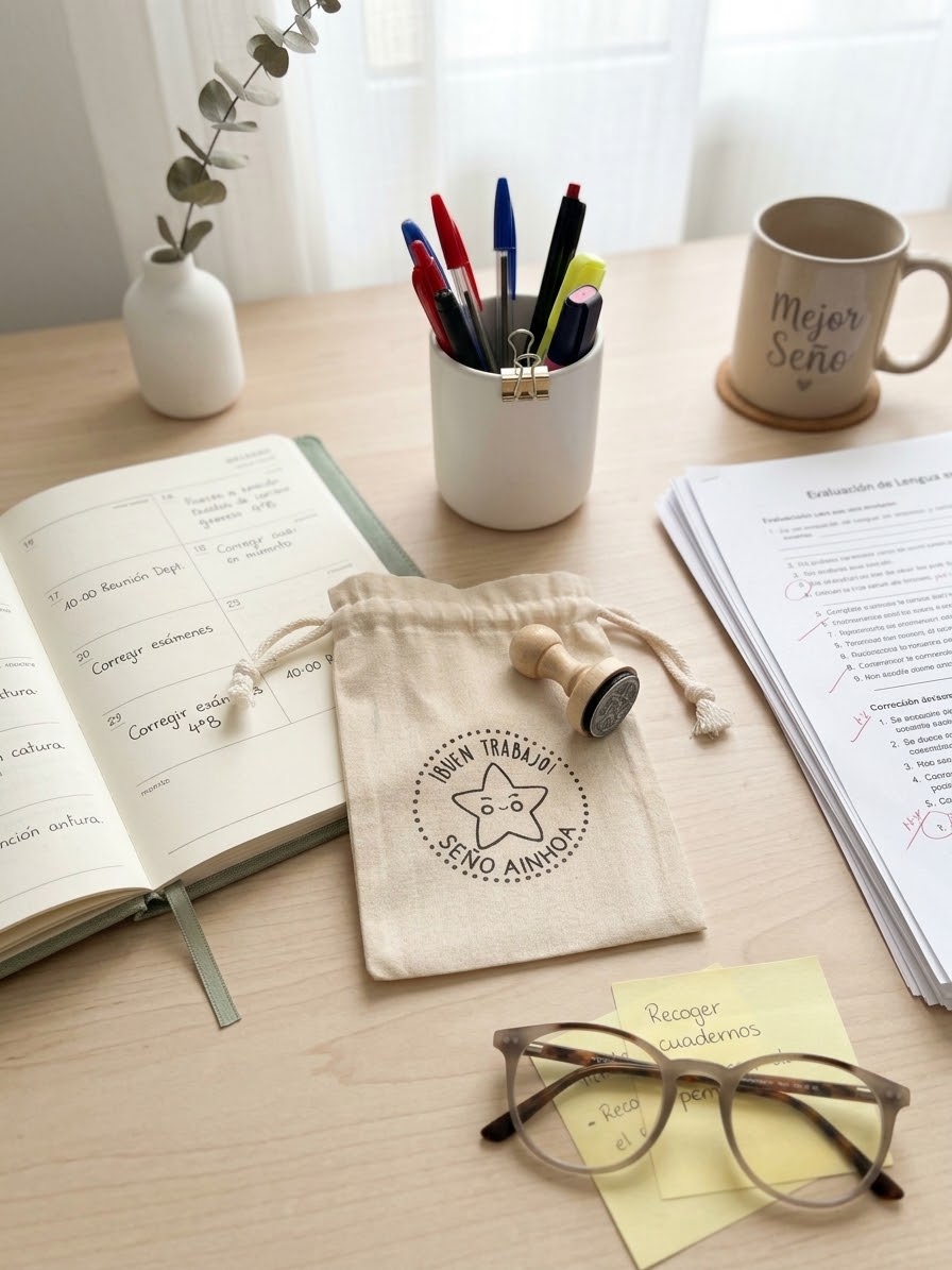 Sello de Madera Personalizado para Profesores "¡Buen Trabajo!" con Estrella - Imagen 3