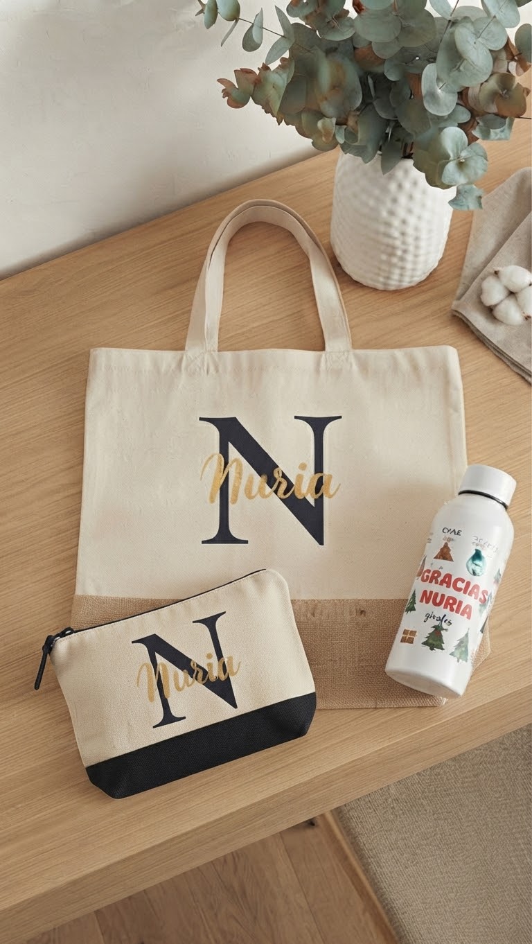 Pack Regalo de Fin de Curso para Profes – Botella Reutilizable con Dibujos de Alumnos, Neceser y Tote Bag Personalizados Trazo y Magia