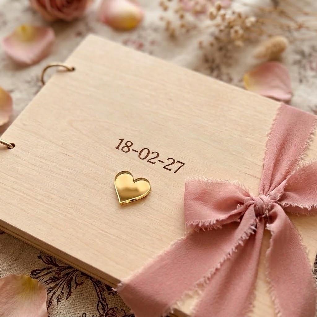 Libro de Firmas de Madera Personalizado con Detalle de Corazón - Imagen 2